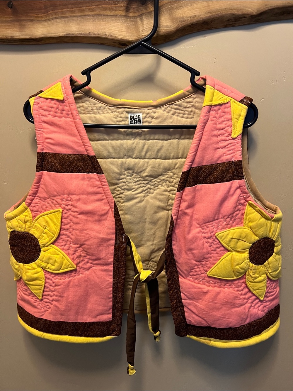 Handmade Quilted Pink & Yellow Sunflower Vest